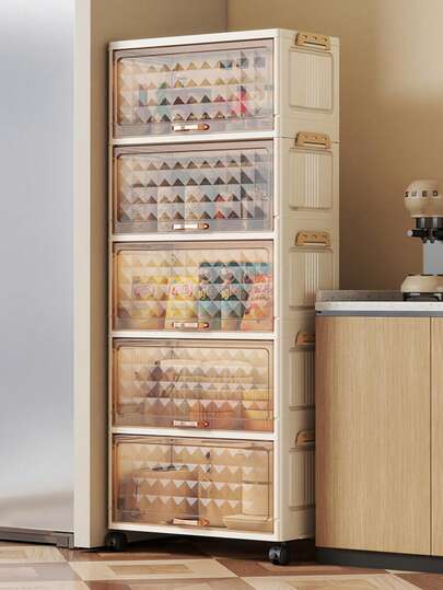 1个50厘米/19.6英寸宽塑料储物柜，翻盖可折叠储物盒，衣柜整理盒，厨房餐具柜，厨房置物架，客厅玩具柜，窄缝收纳架，厨房窄型储物柜，圣诞节和万圣节礼物，便携式衣柜，床底储物柜