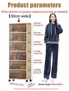 1个50厘米/19.6英寸宽塑料储物柜，翻盖可折叠储物盒，衣柜整理盒，厨房餐具柜，厨房置物架，客厅玩具柜，窄缝收纳架，厨房窄型储物柜，圣诞节和万圣节礼物，便携式衣柜，床底储物柜 - 透明 - 查看 2