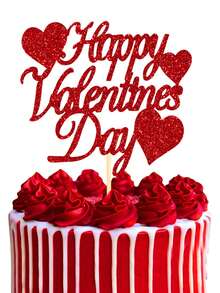 10pcs/Set Large Glitter Pink Heart "Happy Valentine's Day" Cake Toppers, For Valentine's Day Decorations - 10pcs Red - View 2