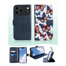 1PC Dream Butterfly Floral Pattern TPU+PU Handcrafted Custom Flip Wallet Phone Case Compatible With IPhone 17 Air, 16, 15, 14, 13, 12, 11 Series Full-Coverage Protection Holds 1-3 Cards Features Stand Function, Card Slots, Shockproof Design, Scratch Resistance, And Full-Wrap Construction Multiple Colors Available Suitable For Both Men And Women - Màu xanh lam - Xem 5