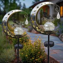 1pc Solar Powered Iron Art Moon, Cat Paw, Butterfly Garden Light, Warm LED Light For Yard, Lawn, Park - Fairy Kick - View 6