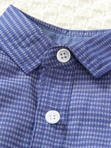 1pc Navy Blue Jacquard Fabric Casual Embroidered Long Sleeve Lightweight Shirt For Toddlers & Little Kids, Suitable For Birthday Party, Evening Event, Christening, And Baby Baptism, Spring/Autumn