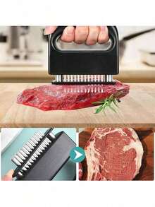 1个不锈钢肉锤，21根超锋利针状刀片，厨房工具，可用于嫩化鸡肉、牛排、牛肉等。