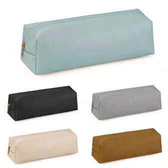 PU Leather Pencil Bag Storage Box With Zipper Leather Pen Case Multi-Purpose Simple Stationery Storage Bag Student