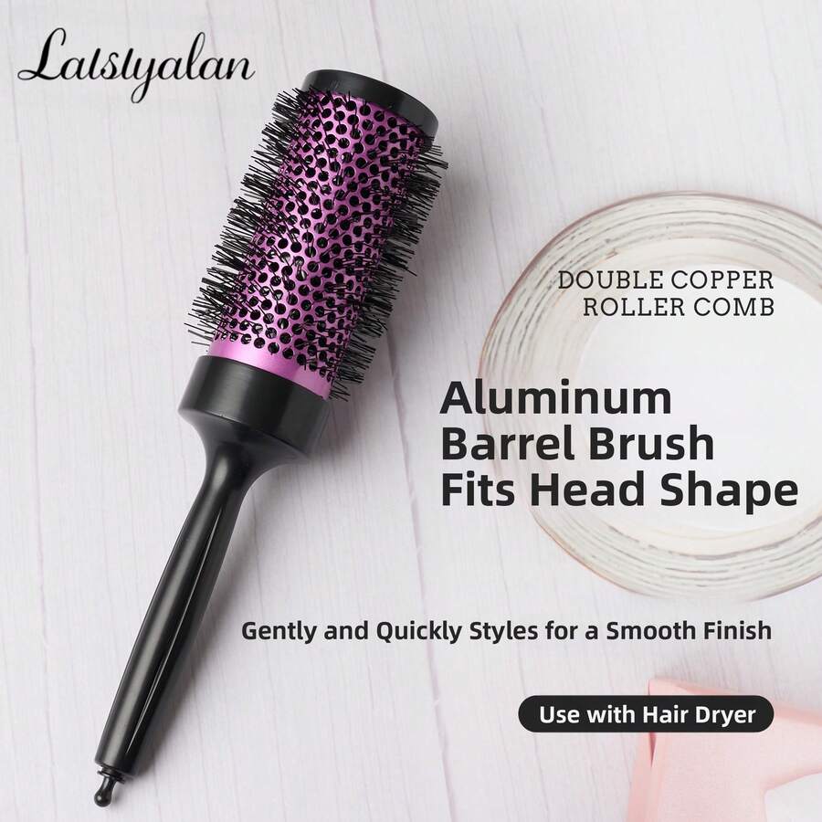 1pc Large Curling Hair Brush + 1pc Cleaning Tool, Electroplated Craftsmanship, Classic Style, Suitable As Gift For Friends Or Family, Paired With Hair Dryer For Salon Use
