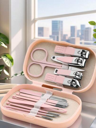 8/14 Pink Manicure Set Professional Pedicure Kit Nail Clippers Kit With Earwax Removal Tool And Nail File Nail Scissors, Eyebrow, Earpick- Durable And Portable Nail Care Tools For Fingernails And Toenails Grooming Kit With Travel Case