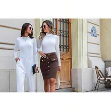 Women's Turtleneck Long Sleeve Layer Tops Basic Cotton Tees Soft Thermal Underwear Blouse, Fashionable 2025 Style D60Q - Trắng+trắng - Xem 7