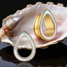 2件装水滴形镂空耳扩耳钉耳隧道316L不锈钢天然贝壳珠穿刺男女通用身体饰品优雅耳环 - 1679 - 查看 14