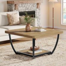 Tribesigns 31.5" Square Coffee Table, Wooden 2-Tier Coffee Table With Storage Shelves, Modern Accent Cocktail Table Center Table For Living Room, Brown - màu nâu - Xem 2