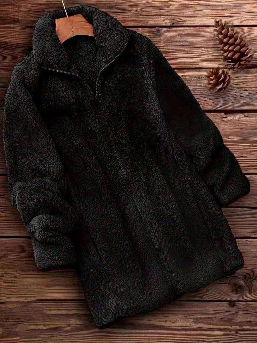European-Style Women's Fashionable And Warm Coat, Suitable For Office Wear, Winter , Elegant Coat, Fitted Cut, Comfortable Lining, Warm Fabric, Fashionable Top, Women's Outerwear, Professional Women, Holiday Gift For Curvaceous Women - Black - View 1