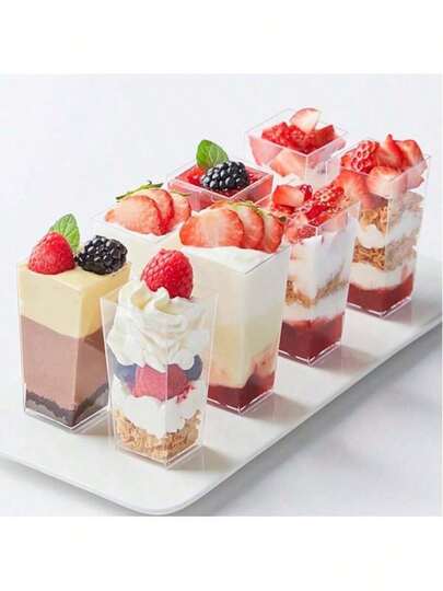50/25/20/10pcs Rectangle Mousse Cups, Dessert Cups, Dessert Accessories Tiramisu Cups, Multifunctional Tiramisu Cups, Portable Pudding Cups, Portable Tiramisu Cups, Small Tiramisu Cups Suitable For Parties, Gatherings, Desserts, Frozen Cakes, Mousse, Pudding, Fruits