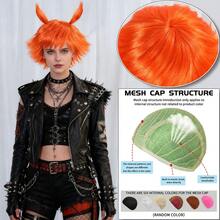 Short Orange Synthetic Straight Bangs Wig With Plush Horn Hair Hoop Men Women, Halloween Party Costumes, Christmas Gatherings, Anime Cosplay, Birthday Celebrations, Shows & Themed Events, Soft & Breathable Wig For Daily Fashion & Festival Use​, Stylish & Easy-Care & Durable & Easy To Style & Comfortable To Wear​, Ideal Choice For Gifts, Stage Props Decors - Multicolor - View 9