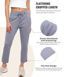 Autumn Winter Women's Pants With Deep Pockets 7/8 Stretch Ankle Sweatpants - 灰色 - 查看 3