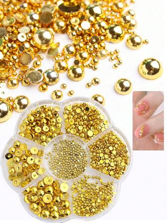 7 Grid White/Silver/Gold Nail Gems Half Circle Pearl Nail Art Decoration Pearl Solid Color Pearl Nail Ornaments Nail Art Supplies Suitable For Women And Girls Daily Nail Art Modeling DIY Use