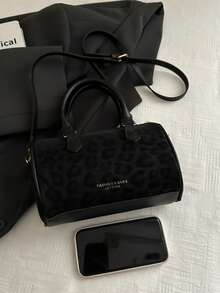 时尚撞色复古百搭女士单肩手提包 - 黑色 - 查看 7