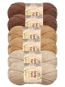 6pcs/Set High Quality Acrylic Yarn Combo, 100% Acrylic, Total Weight 400g. Suitable For Knitting Crafts, DIY Handmade Wallets, Soft Beige Friendly Crochet Scarf, Sweater, Shawl, Coat, Blanket And DIY Material Pack