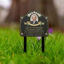 1pc Customizable Memorial Stake - Metal With Colored Photo, Name And Date, For Cemetery Memorial, Personalized Gravestone, Vintage-Style Outdoor Garden Tribute, With Frame And Message, Memorial Day Decoration, Weatherproof, Sympathy Gift - Black - View 9