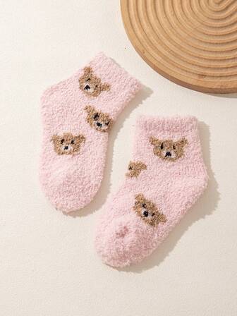 1 Pair Kids Cute Cartoon Bear & Panda Animal Print Non-Slip Warm Socks, Essential For Autumn/Winter