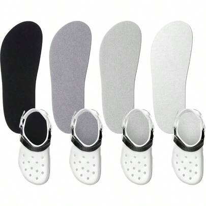 4 Pairs Shoe Insole Clog Garden Shoe Liner Washable Barefoot Insert Sockless Pad Women Men Nurse Black, White, Gray, Khaki