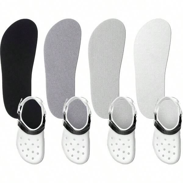 4 Pairs Shoe Insole Clog Garden Shoe Liner Washable Barefoot Insert Sockless Pad Women Men Nurse Black, White, Gray, Khaki
