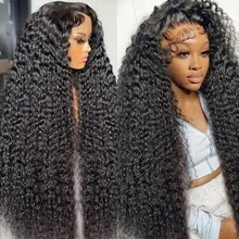 38 40 Inch 250% Density Deep Wave Wigs Human Hair Glueless 13x4 HD Transparent Lace Frontal Wigs Pre Plucked Deep Wave Lace Front Wigs Human Hair For Women 12A Wet And Wavy Lace Front Wig Brazilian Virgin Curly Lace Frontal Wigs Human Hair High Density Swiss Lace Bleached Knots With Baby Hair Natural Black Color Christmas - Natural Black - Xem 7