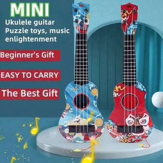 1 st/kinesisk drakegraffiti miniukulele - ABS-harts 4-strängad gitarr, nybörjarvänligt spelbart instrument och pedagogisk musikgåva med handledning och plektrum (kompakt och lätt)