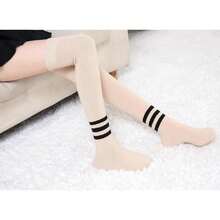 Women Thigh High Socks Cotton Warm Over The Knee High Leg Warmers Long Boot Socks With Stripes,28433039 - 米色 - 查看 2