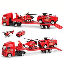 NEUSNEY 4pcs 1:64 Scale Construction Vehicle Set With Trailer, Inertial Sliding Vehicle Model, Multi-Color Options, Realistic Engineering, Fire, Military Transport Trailer Set, Alloy Model, Collectible Display, Scene Simulation, Perfect Birthday Gift - Multicolor - View 14
