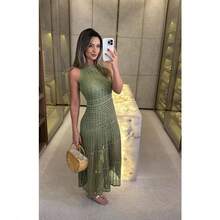 Olive Green Crochet Long Dress – Elegant, Feminine And Timeless - 橄欖綠 - 查看 2