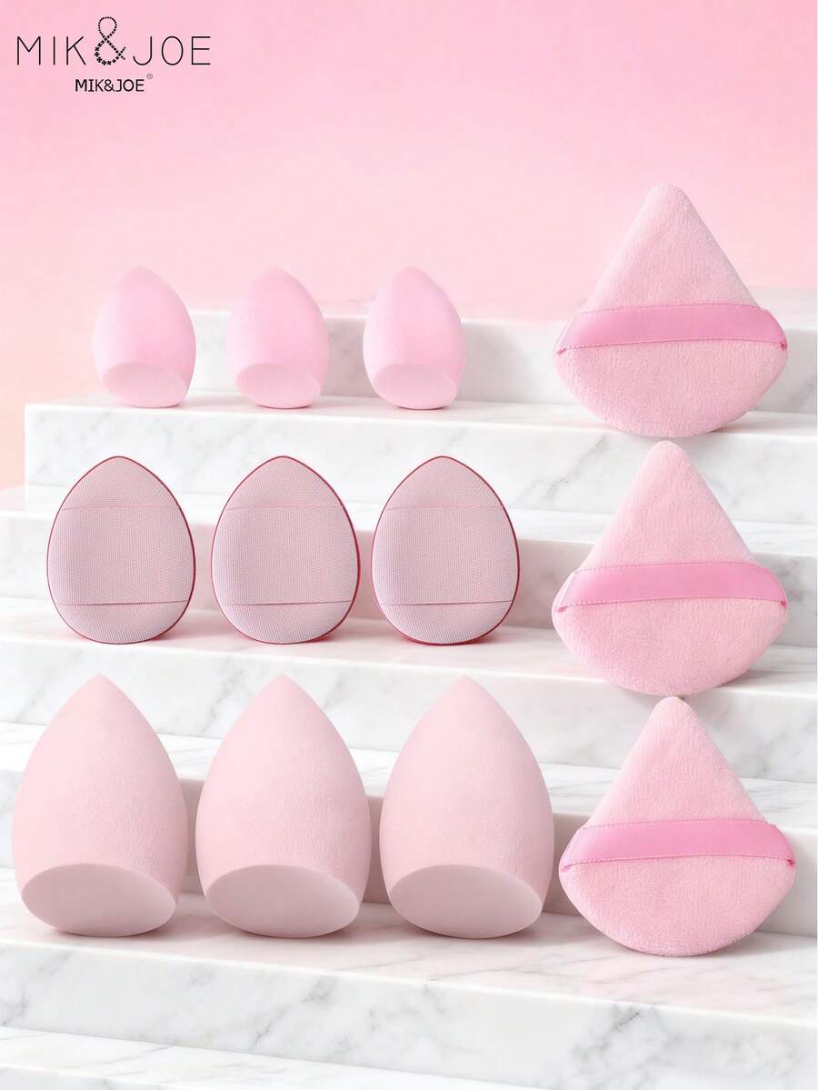 mik&joe 12pcs Soft Makeup Sponge Set, Beginner Makeup Essential, Easy To Use For Base Makeup, Setting Makeup, And Detailed Makeup, Can Be Used Wet Or Dry - Pink - View 1