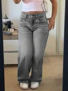 Quần jeans ống rộng kiểu vintage thời trang mới dành cho nữ, quần denim ống đứng dáng suông, cạp trung, đa năng, phù hợp cho mọi mùa xuân. - Màu Xám nhạt - Xem 3