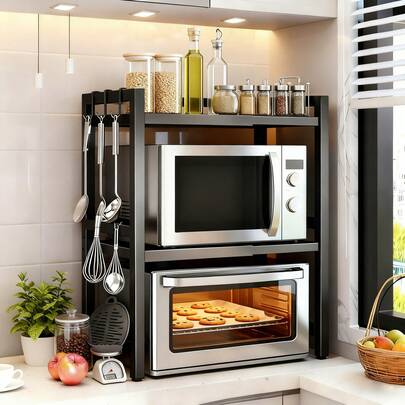 Verstellbares Küchenregal aus Metall,  erweiterbares, robustes multifunktionales Aufbewahrungsregal für Mikrowelle, Obst und Gemüse, Aufbewahrungsbrett, multifunktionale Raumkompatibilität