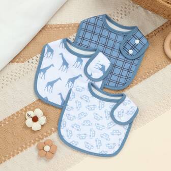 3pcs Baby Bibs, Super Soft Fabric, With Adjustable Snaps, Suitable For Baby Boys