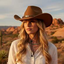 Felt Cowgirl Hat Stylish Decorative Belt Western Hat Wide Brim Jazz Cap For Daily Life  Party