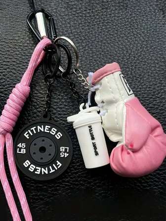 Dumbbell And Barbell Keychain Sets, Perfect For Attaching Keys To Backpacks. Creative Fitness Accessories, Including Dumbbells, Barbell Plates, Boxing Gloves, And Other Decorative Pendants.