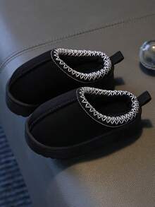 Kids Autumn/Winter Slippers, Simple Design, Boys' Indoor Home Anti-Slip Warm Plush, Girls' Thick Fluffy Slippers - Black - View 9