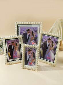 1pc Premium Pearl Glass Photo Frame, 5/6/7/8 Inch, Suitable For Storing Love Photos, Wedding Photos, Birthday Photos, Travel Photos And Valentine's Day Gifts (Photo Paper Shipped Randomly) - Beige - View 2