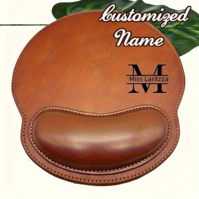 1pc Personalized Faux Leather Mouse Pad With Wrist Rest, Elegant Name/Letter Design, Suitable For Office And Gaming, Perfect Gift For Valentine's Day, Christmas, Anniversary, Desk Mouse Pad