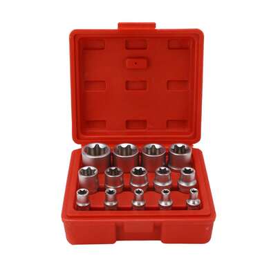 Juego de Llaves de Estrella Hembra E-Torx - 14 Piezas, Llaves de Vaso y Dados Torx Hembra E4-E24, Torsión 1/4" 3/8" 1/2", Kit de herramientas de reparación