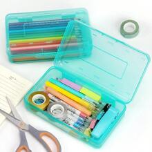 Plastic Pencil Box Large Capacity Pencil Box Clear Box With Snap-Tight LidLarge Capacity Hard Pencil Case With Snap-Tight Lid Plastic Pencil Box Large Capacity Pencil Case With Snap Tight Lid Green - LightGreen - View 7