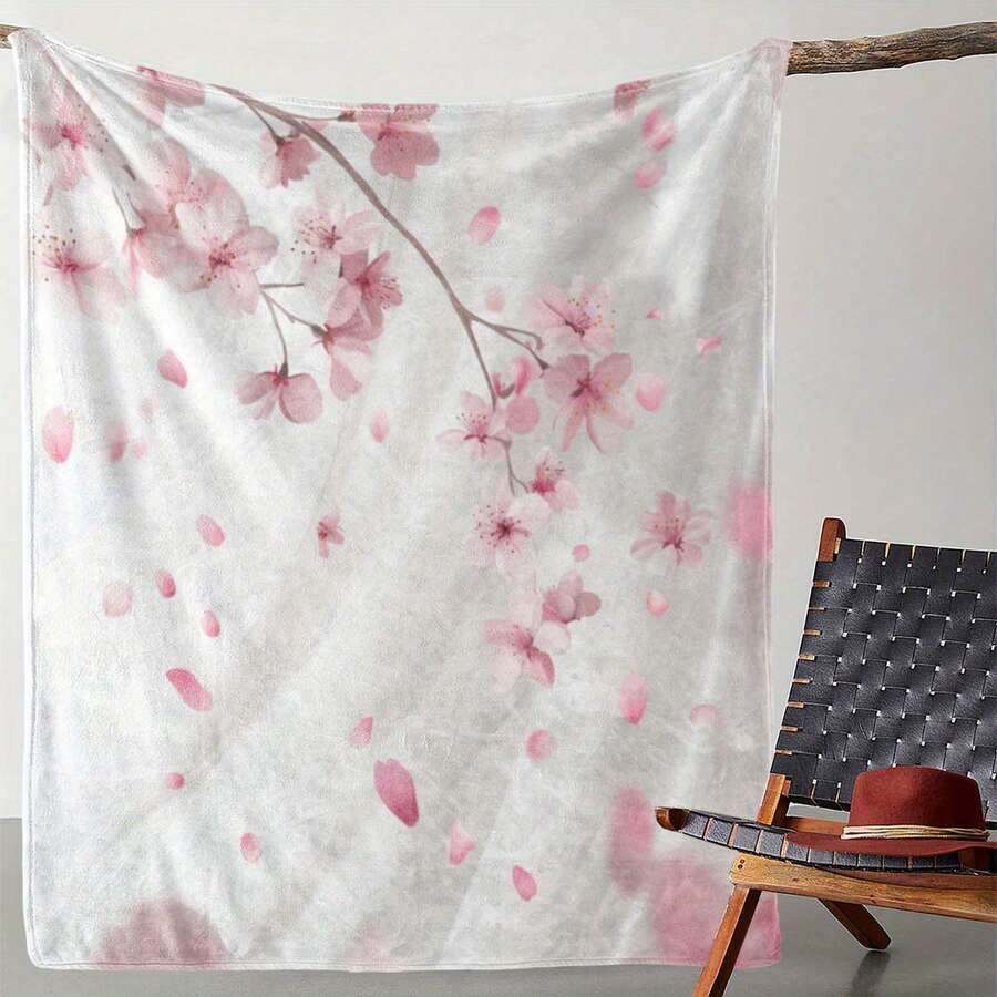 Ultra-Soft Pink Flannel Tapestry With Peach Blossom Design For Room Decoration And Wall Decor- A Cozy Blanket And Wall Hanging For Friends To Enhance Home Aesthetic With Artistic Style And Warmth, Digital Printing 280gsm, Cherry Blossom Flannel Blanket,  Plum Blossom Plush Blanket- Cozy Winter Gift, Valentine'S Day Gift - 多色5 - 查看 1