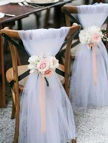 1pc Elegant Wedding Chair Sash, Sheer Chiffon Fabric, Suitable For Weddings, Parties And Romantic Decor - Perfect For Aisle Accents And Chair Decorations, Wedding Decor, Chair Back Decoration White Tulle Wedding Supplies Party Decorations