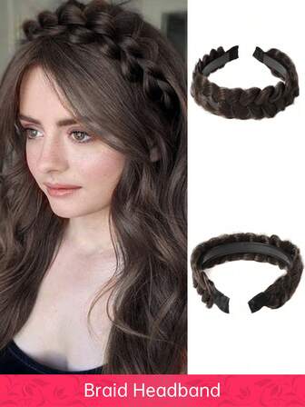 辫子假发发带 棕色法式辫子假发发带 时尚女士辫子假发饰品 辫子发型设计 合成纤维辫子假发 女士简约日常装饰发饰