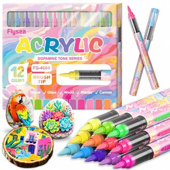 12 unidades de marcadores de pintura acrílica, con flujo de tinta autoadjustable en tonos cálidos, para pintar piedras, lienzos, madera, cerámica, vidrio, tela, manualidades DIY, textiles y suministros de arte