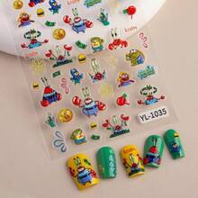 SpongeBob SquarePants 1张卡通可爱海绵宝宝和派大星3D美甲贴纸，适用于手机壳、水杯、笔记本 - 彩色 - 查看 6