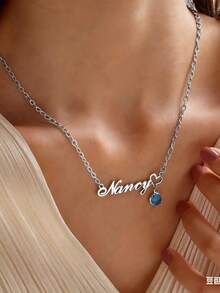 1PC Elegant Custom Personalized Name Gemstone Necklace With Choice Of Birthday Gemstone Necklace, Gorgeous Decorations, Personal Decorations For Everyday And Party, Custom Gifts, Women's Necklaces, Women's Jewelry, Custom Name Necklaces, Gifts For Women, Custom Name Necklaces, Christmas Gifts, Anniversary Jewelry, Valentine's Day Gifts, Gifts For Mom - Multicolor - View 11