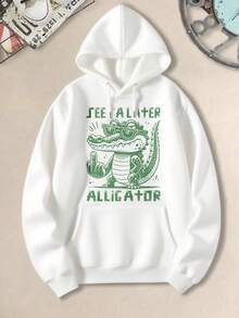 See Ya Later Alligator Graphic Oversized Hoodies Sweatshirts For Women, Long Sleeve Pocket Pullover, Girls Sweatshirts, Fall Fashion 2025 Pullover, Letter Print Winter Clothes, Casual Women Clothes For Fall And Winter, Suitable For Parties, Outdoor Activities, And Leisure, Gift For Women, Size S-3XL - 白色 - 查看 2