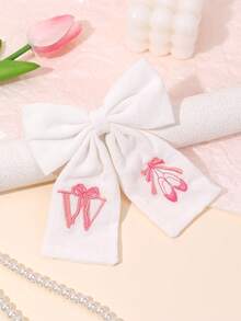 1 Stück Buchstabe A-Z bestickter Haarclip, geeignet für Mädchen, Pastell Stoff Alligator Clip, Buchstaben & Ballettschuh Haarclip, süßer Mädchen Doppel-Pferdeschwanz Haarclip, weiß & rosa bestickter Haarspange, Teenager Haaraccessoire - Weiss - Übersicht 16