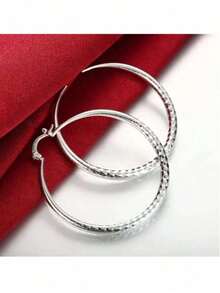1 Pair Silver Hoop Earrings, Jewelry Gift For Women, Suitable For Wedding, Party 2DHR - 銀色 - 查看 2