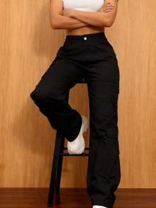 Women's New High-Waisted Multi-Pocket Straight-Leg Cargo Pants, American Retro Cool Slimming Sporty Casual Pants